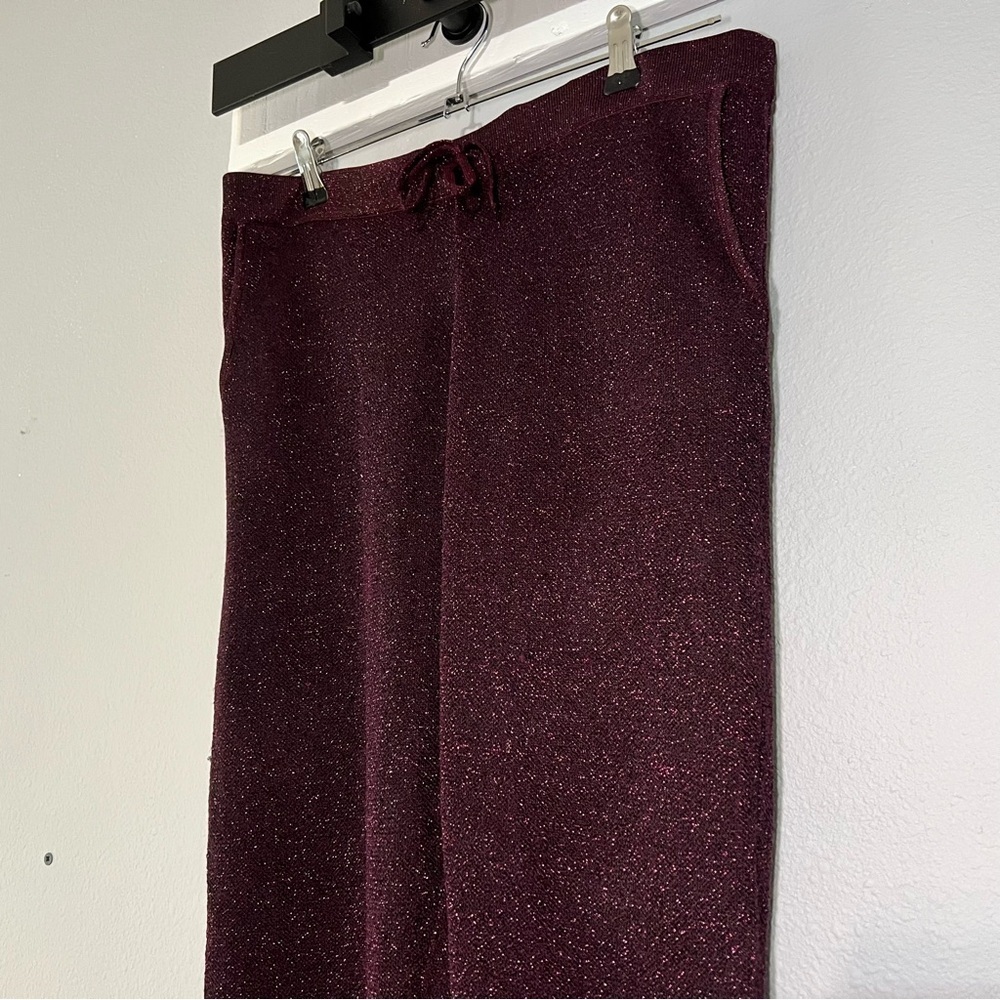 Second Female Idal Knit Skinny Leg Trouser Pant Large Burgundy Red Metallic
